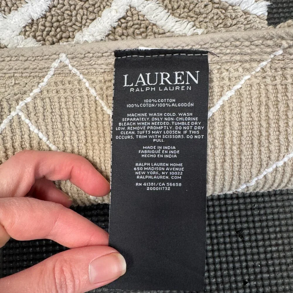 Ralph Lauren 21 x 34 Bath Rug Mat Cotton Beige Tan Geometric Striped Diamonds